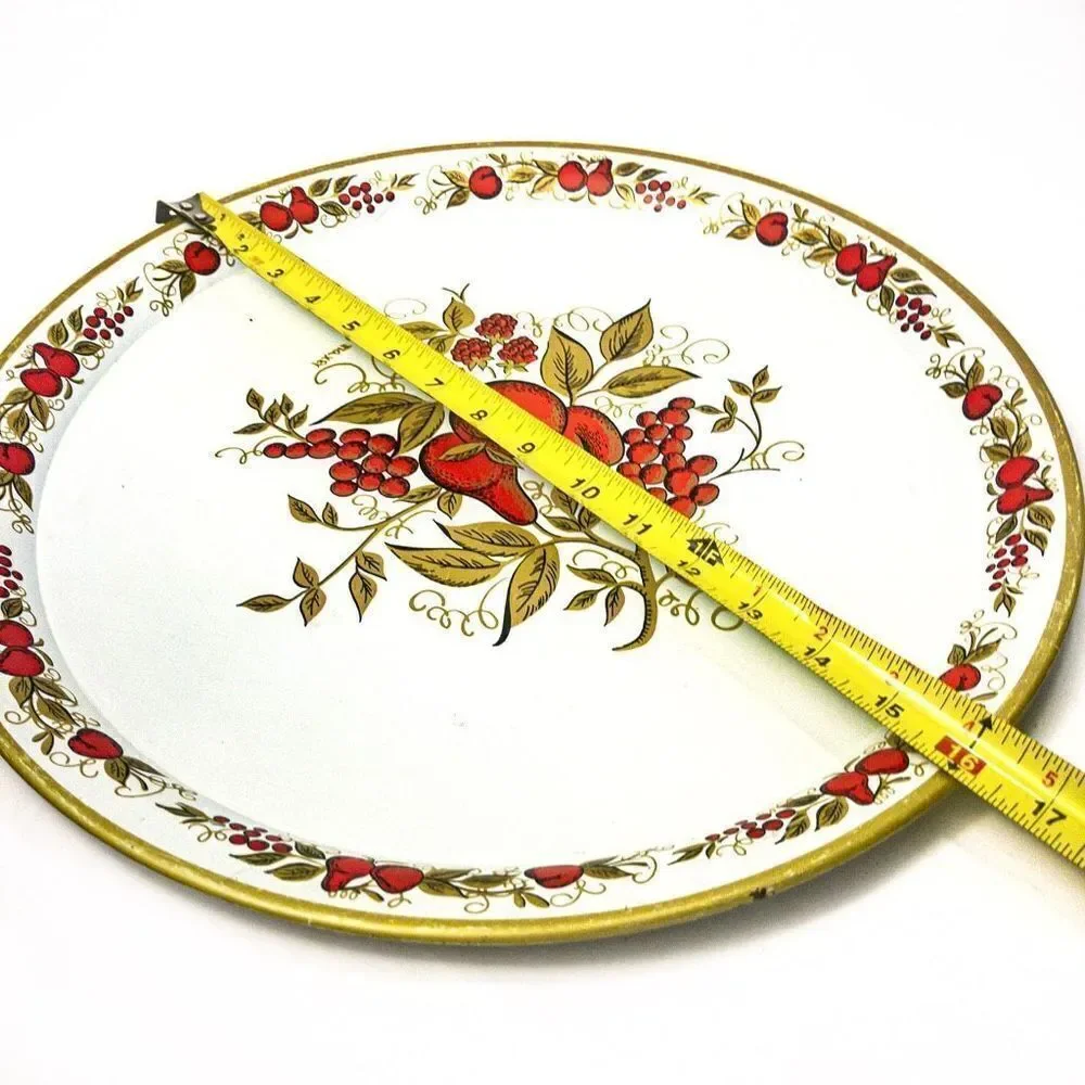 VTG Signed Maxey Fruit & Floral Round Metal Serving Tray 16”